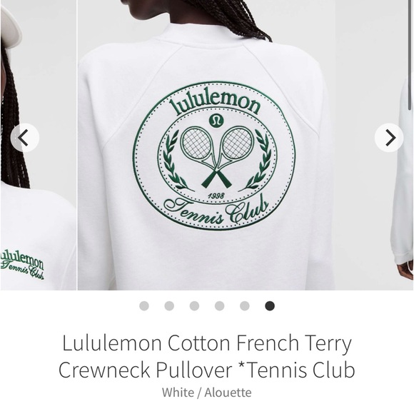 Lululemon Cotton French Terry Crewneck Pullover Tennis Club White Alouette Sz S